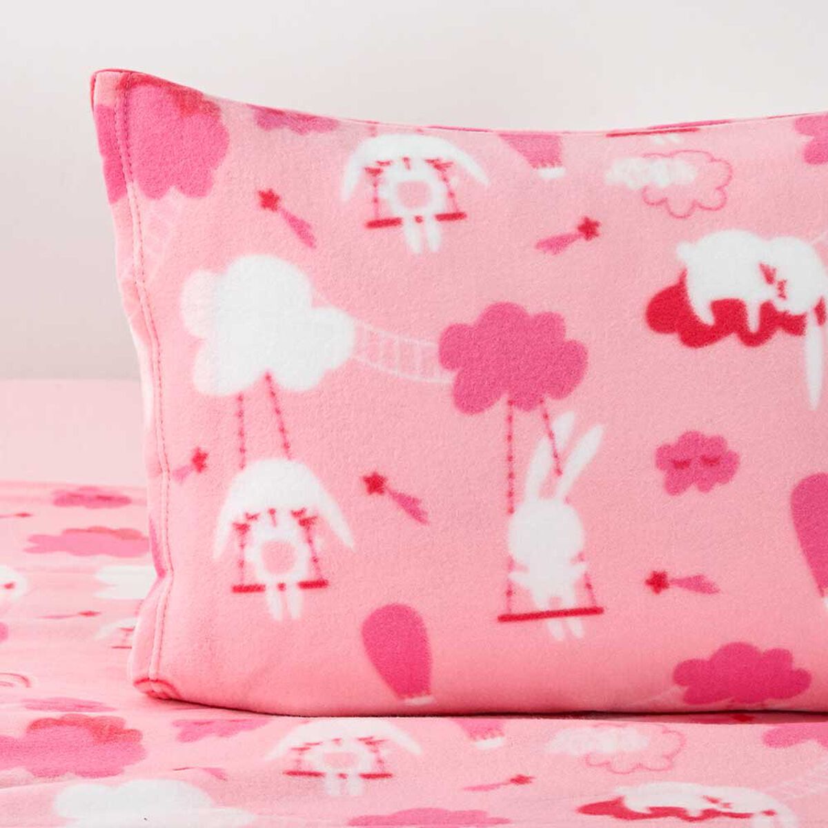 Juego de S&aacute;banas Polar American Family 1,5 Plazas Conejo No Aplica Rosa