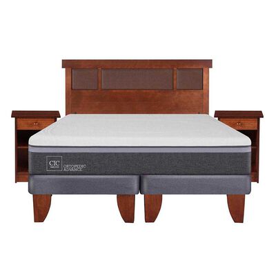 Imagen 1 del producto Cama Europea CIC Base Dividida 2 Plazas Ortopedic Advance + Respaldo + 2 Veladores Dublin Caramel