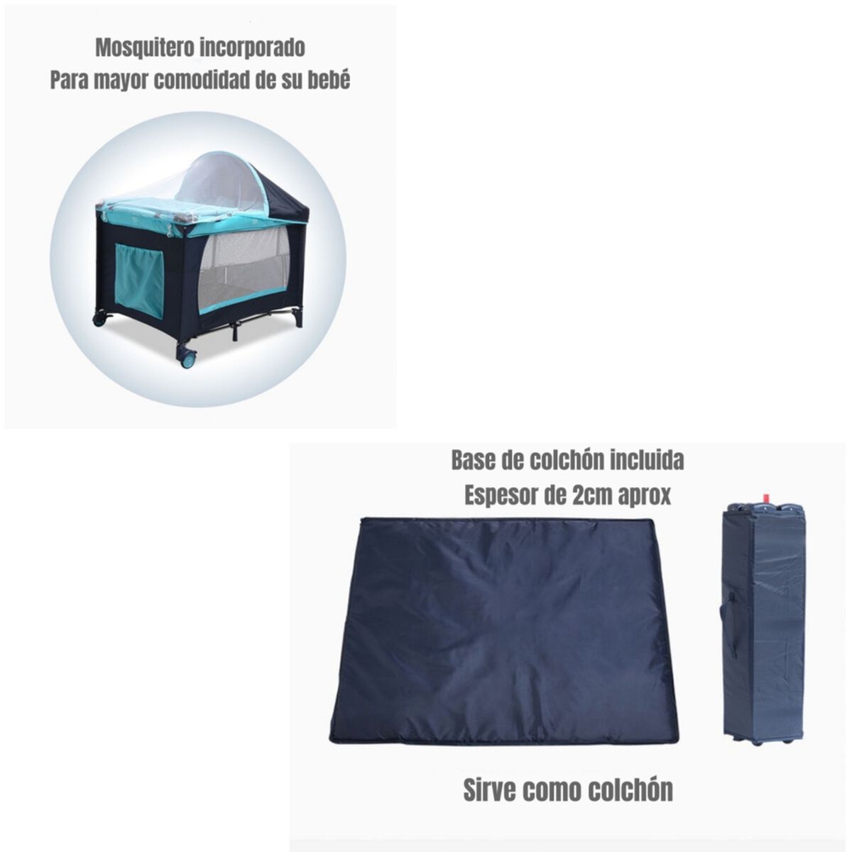 Cuna Corral con Mudador Mosquitero Colchón Azul LuBabycas