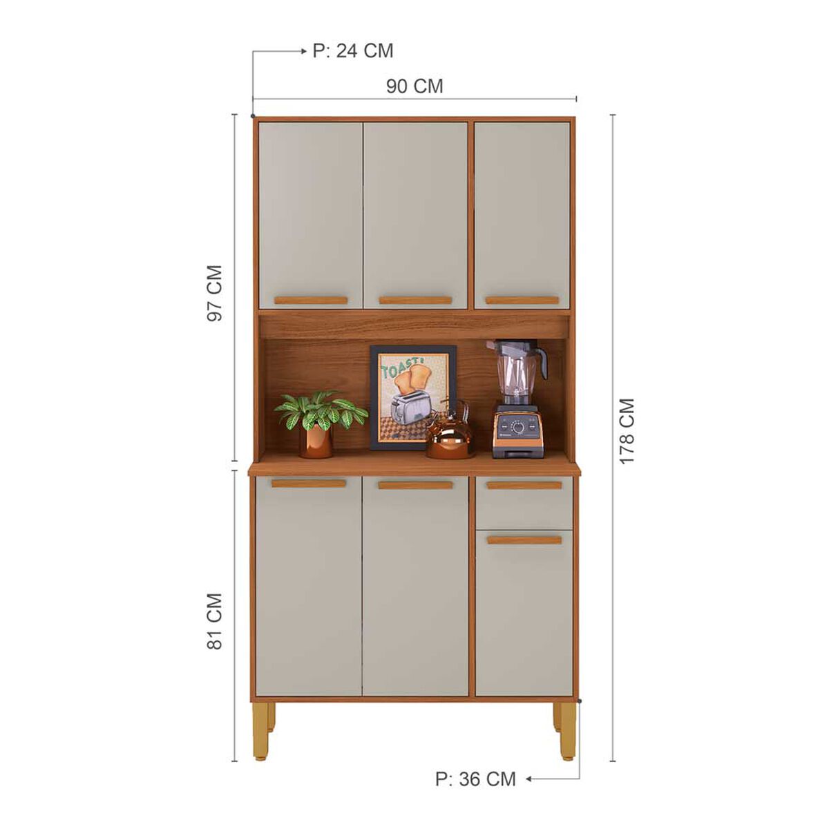 Mueble de Cocina Home Mobili Bosko 6 Puertas 1 Cajón Café y Blanco Off