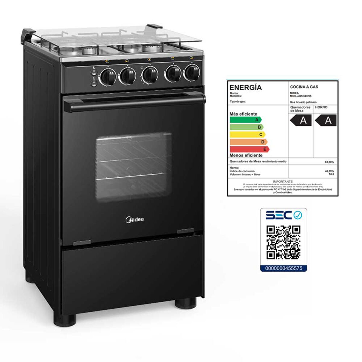 Cocina a Gas Midea MCG-4QSG20NSBK 4 Quemadores