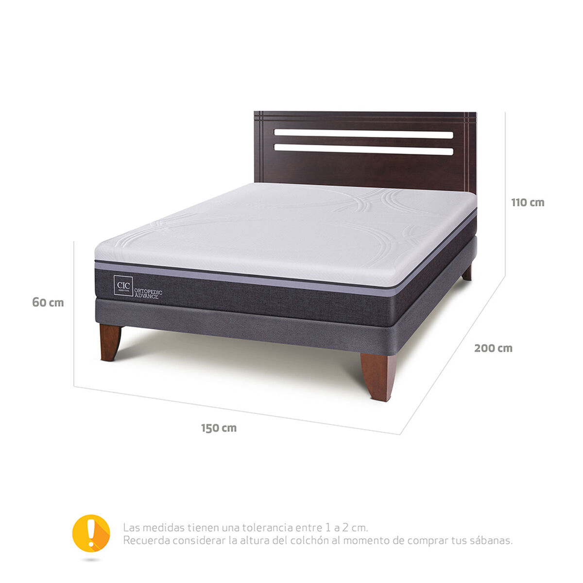 Cama Europea CIC 2 Plazas Ortopedic Advance + Respaldo