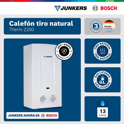 Imagen 2 del producto Calefón 13 litros gas licuado tiro natural Junkers Bosch Therm 2200