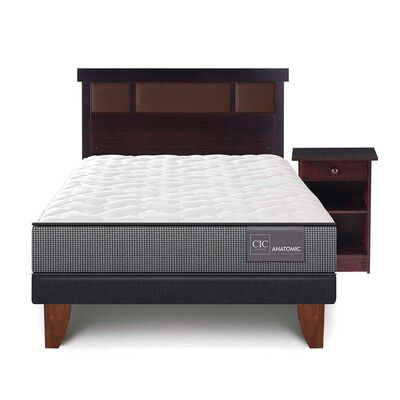 Cama Europea CIC 1,5 Plazas Anatomic + Respaldo + Velador New Dublin Chocolate