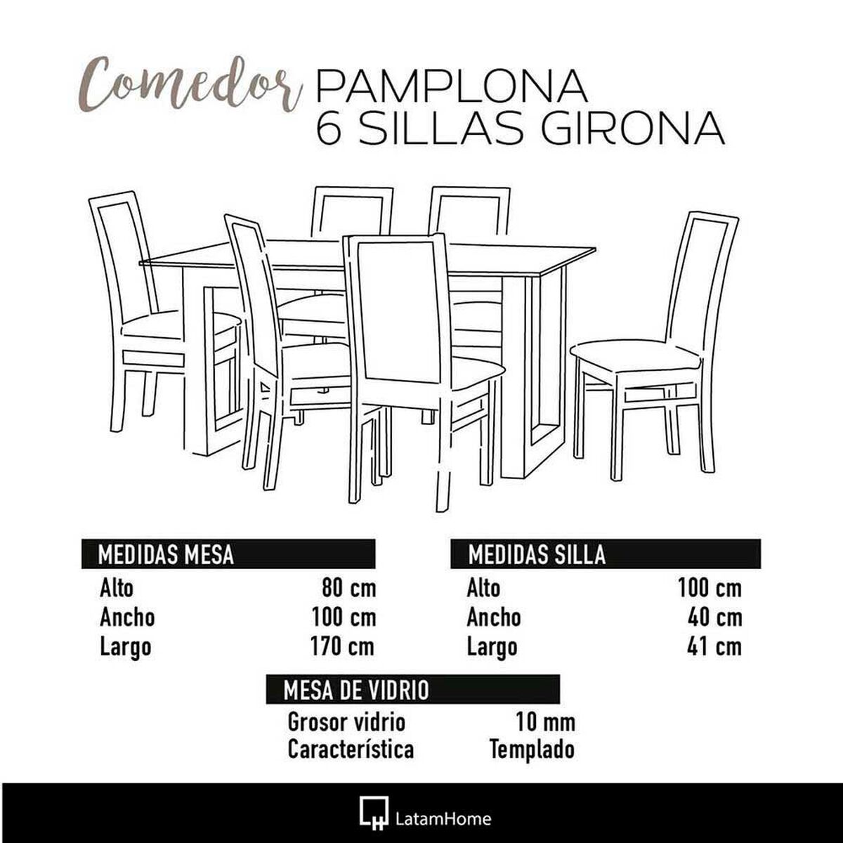 Juego de Comedor Latam Home Pamplona Murcia 6 Sillas Cuero Tabaco
