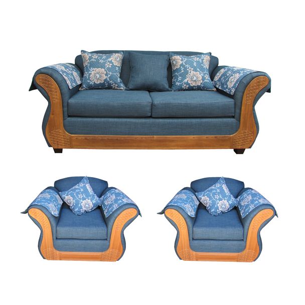 Juego de Living Almore Irlanda Sofá 2 Cuerpos + Dos Sillones 1 Cuerpo Azul