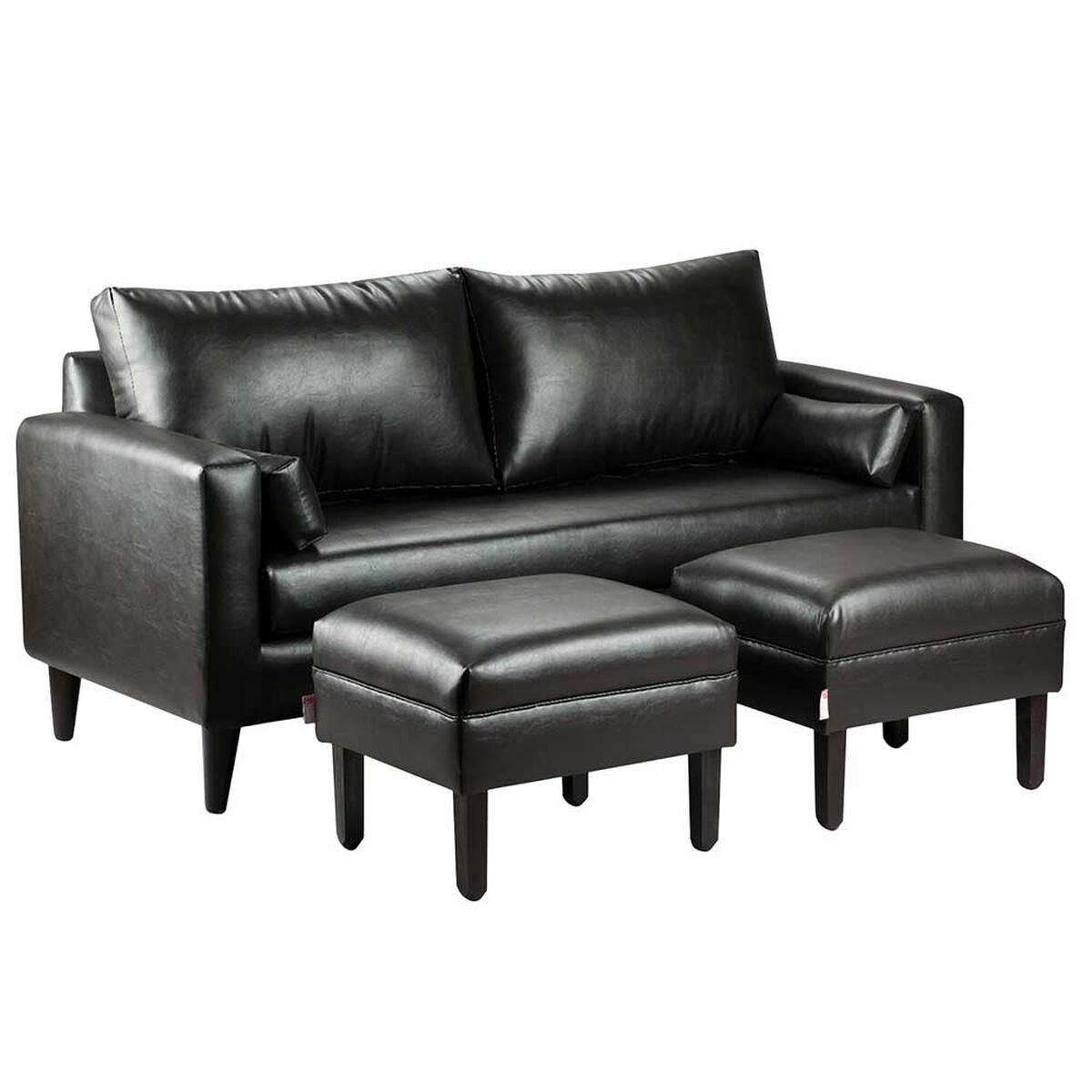 Juego de Living Bodevir Sky PU 00 Sofá 3 Cuerpos + Dos Pouf 1 Cuerpo Negro 