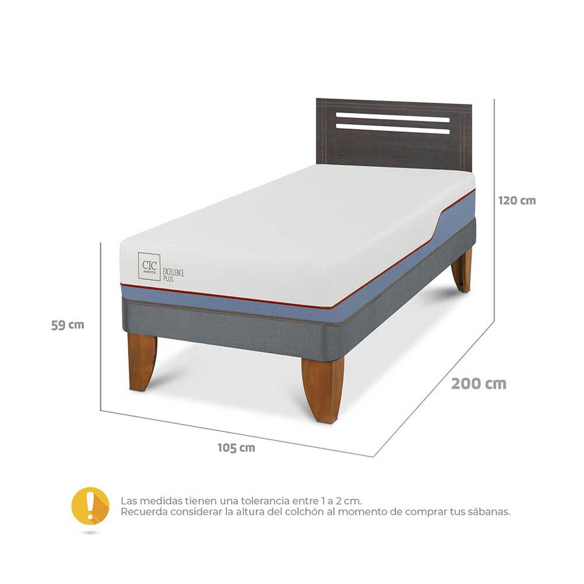 Cama Europea CIC 1,5 Plazas Excellence Plus + Respaldo Munich