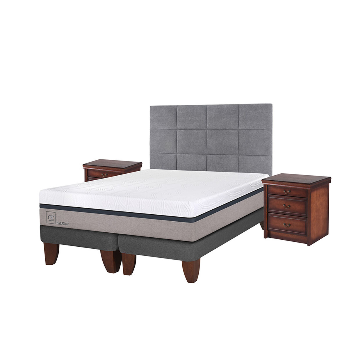 Cama Europea CIC Base Dividida 2 Plazas Balance + Respaldo + 2 Veladores Tamesis