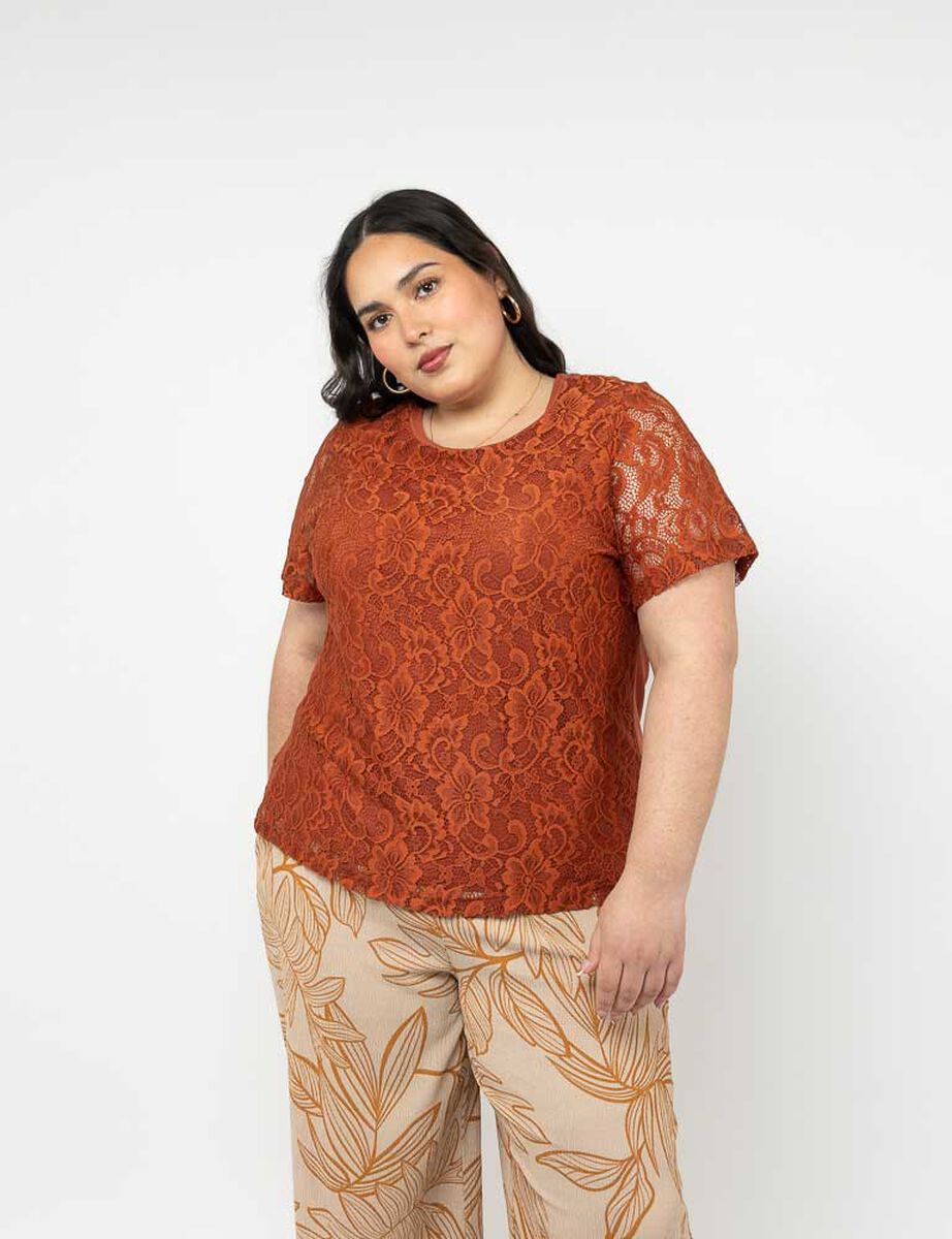 Polera Encaje Manga Corta Mujer Extralindas