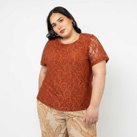 Polera Encaje Manga Corta Mujer Extralindas Color-1, Crudo, Fucsia, Morado, Negro