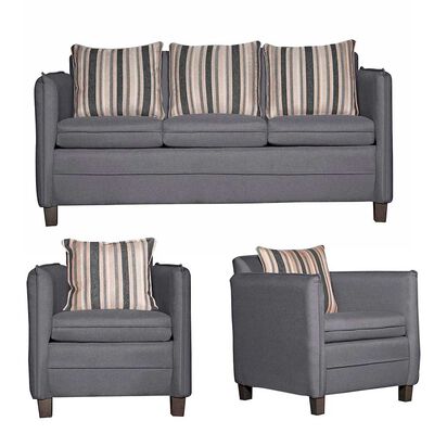 Imagen 1 del producto Juego de Living Ruzam Mobel Barcelona Sofá 3 Cuerpos + Dos Sillones 1 Cuerpo Lino Gris