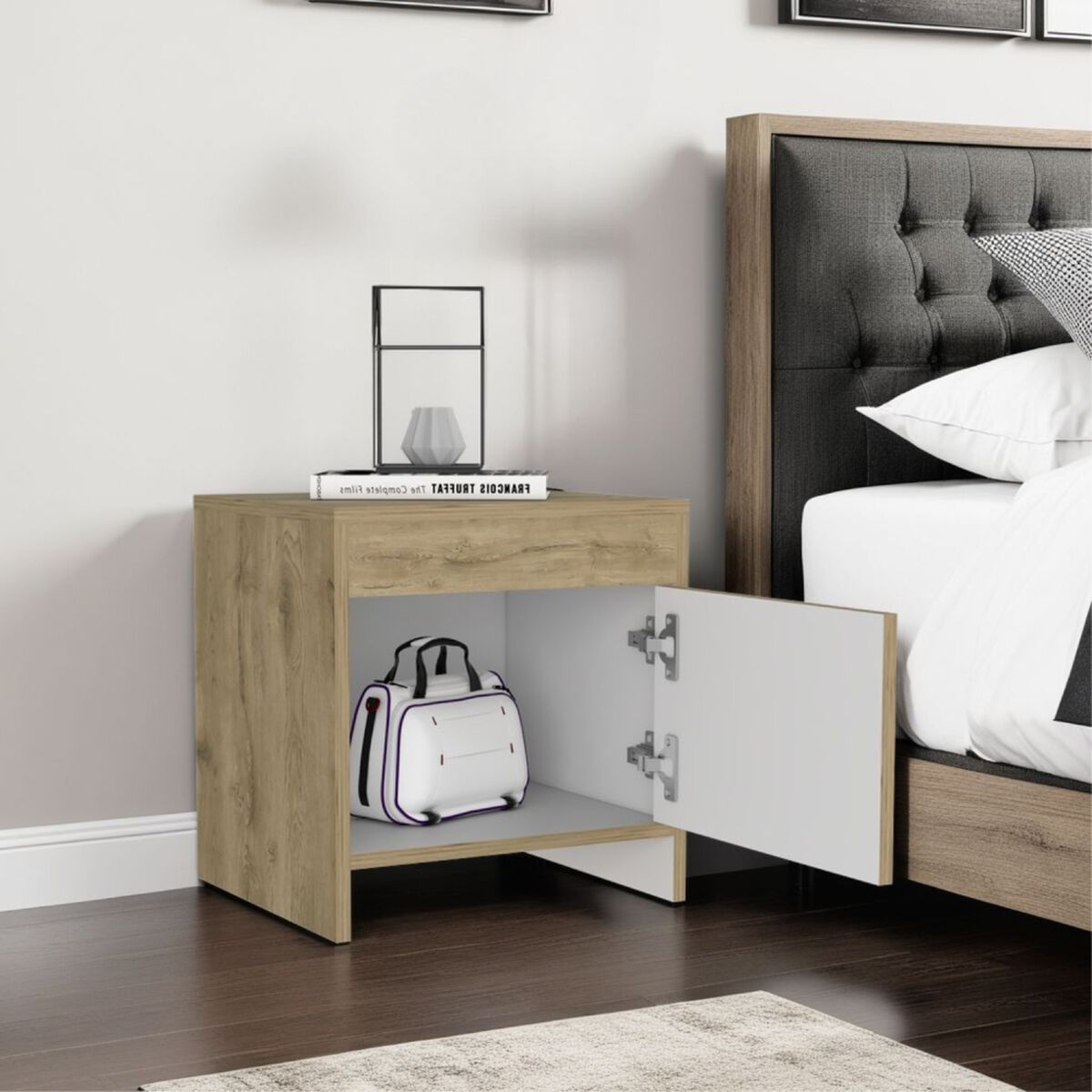 Velador TuHome Colore 1 Puerta Macadamia y Blanco