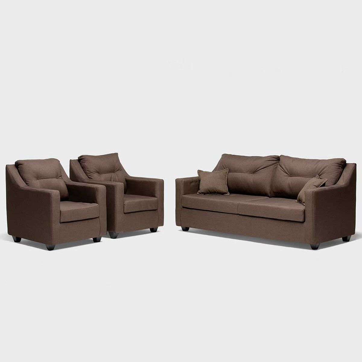 Juego de Living Almore Noruega Sofá 3 Cuerpos + Dos Sillones 1 Cuerpo Café