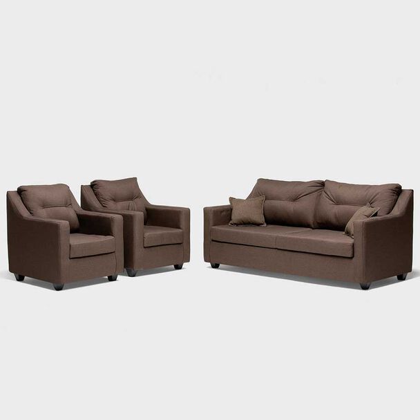 Juego de Living Almore Noruega Sofá 3 Cuerpos + Dos Sillones 1 Cuerpo Café