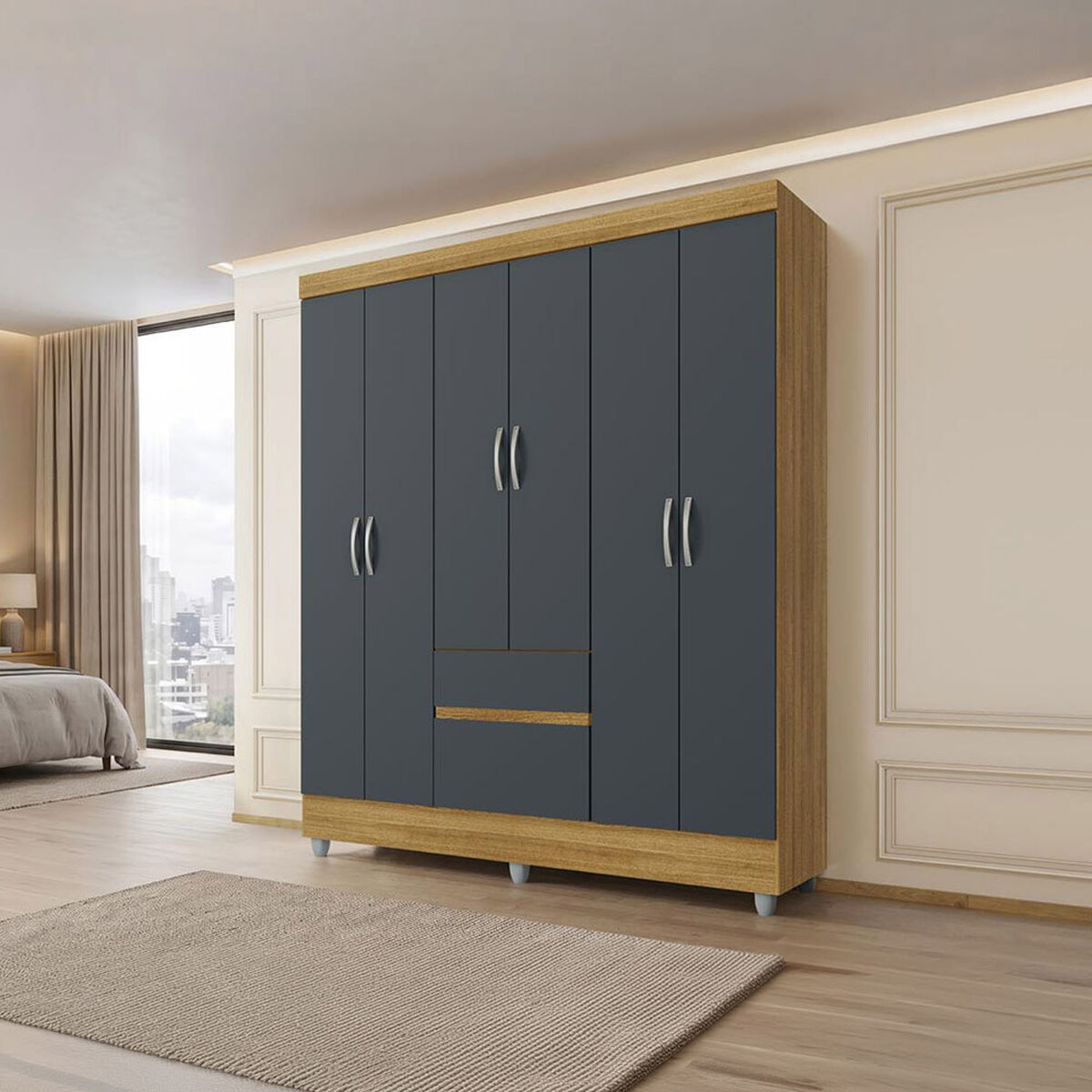 Closet Vekkahome Americano 6 Puertas 2 Cajones Gris