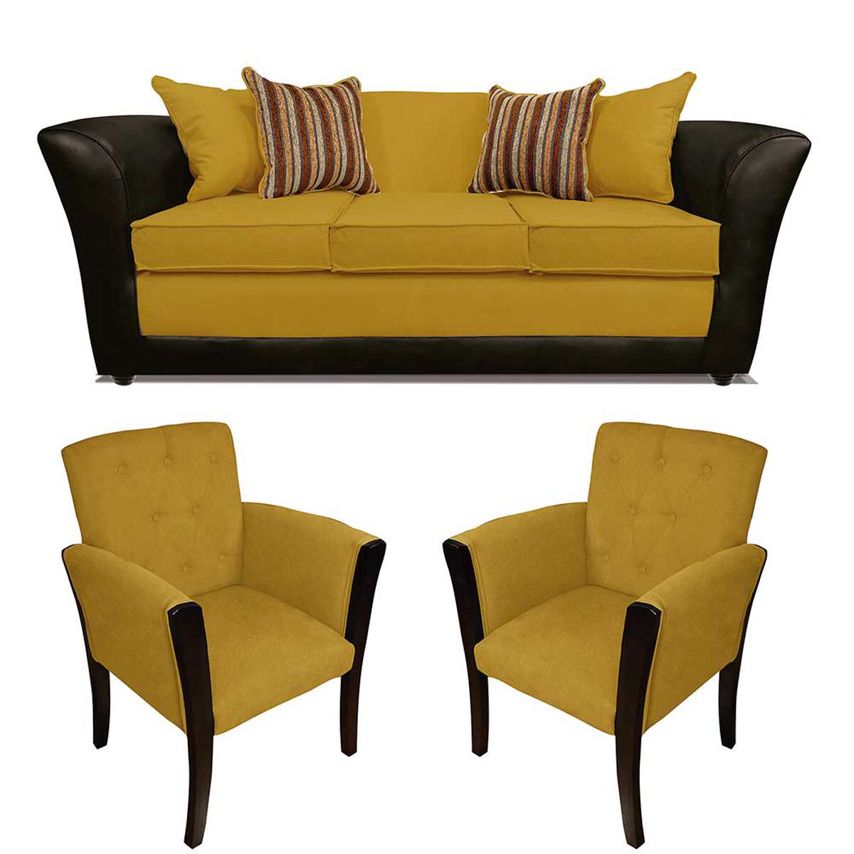 Juego de Living Elegant Detail Minesota Sof&aacute; 3 Cuerpos + Dos Sitiales Oro