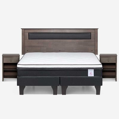 Combo Cama Europea Rosen King New Style 6 BD + Respaldo y Veladores Ferrara