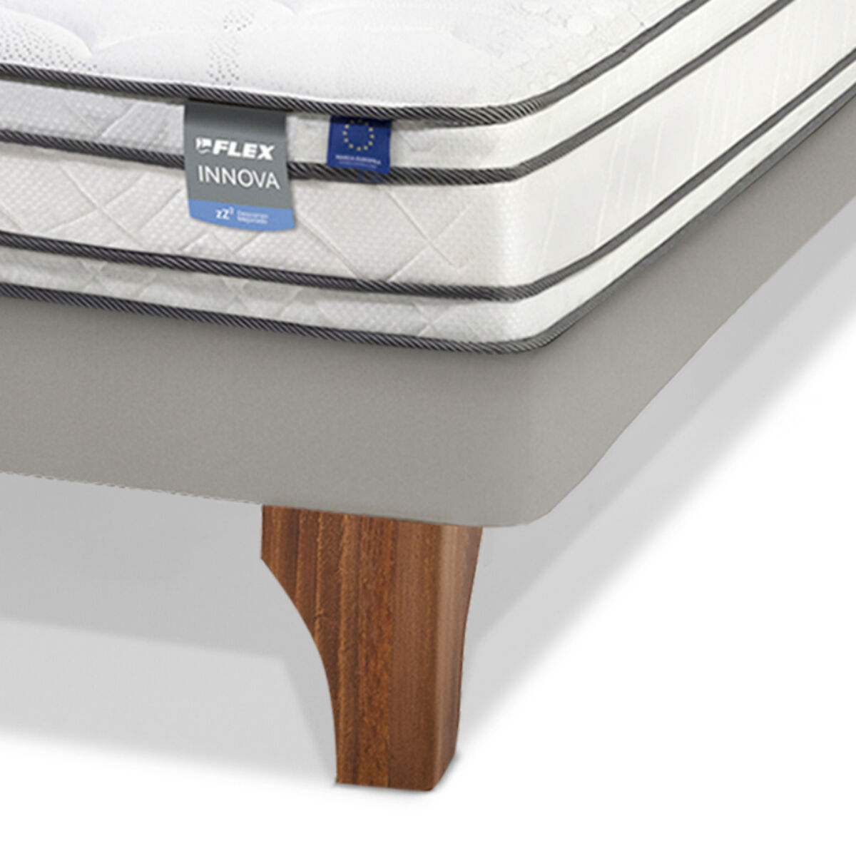 Cama Europea Arena Innova 1.5 Plazas + Respaldo Almendra + Velador Roma