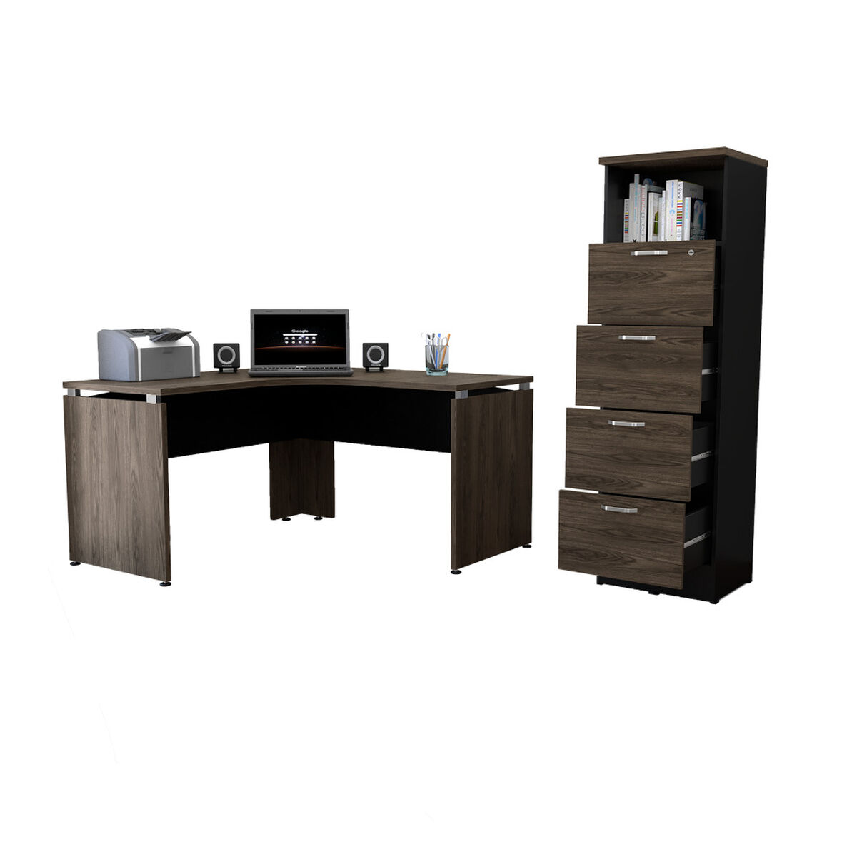 Escritorio  + Archivador 4 Cajones + 1 Repisa Alto Negro TuHome Home Office
