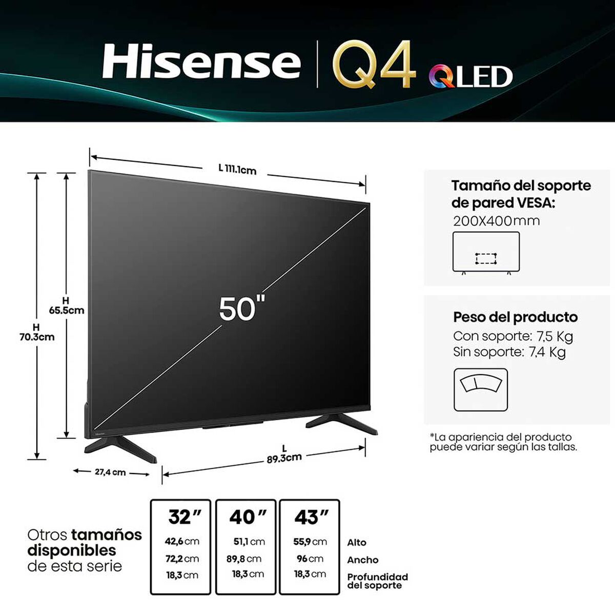 Smart TV QLED 50" Hisense FHD VIDAA 50Q4SV