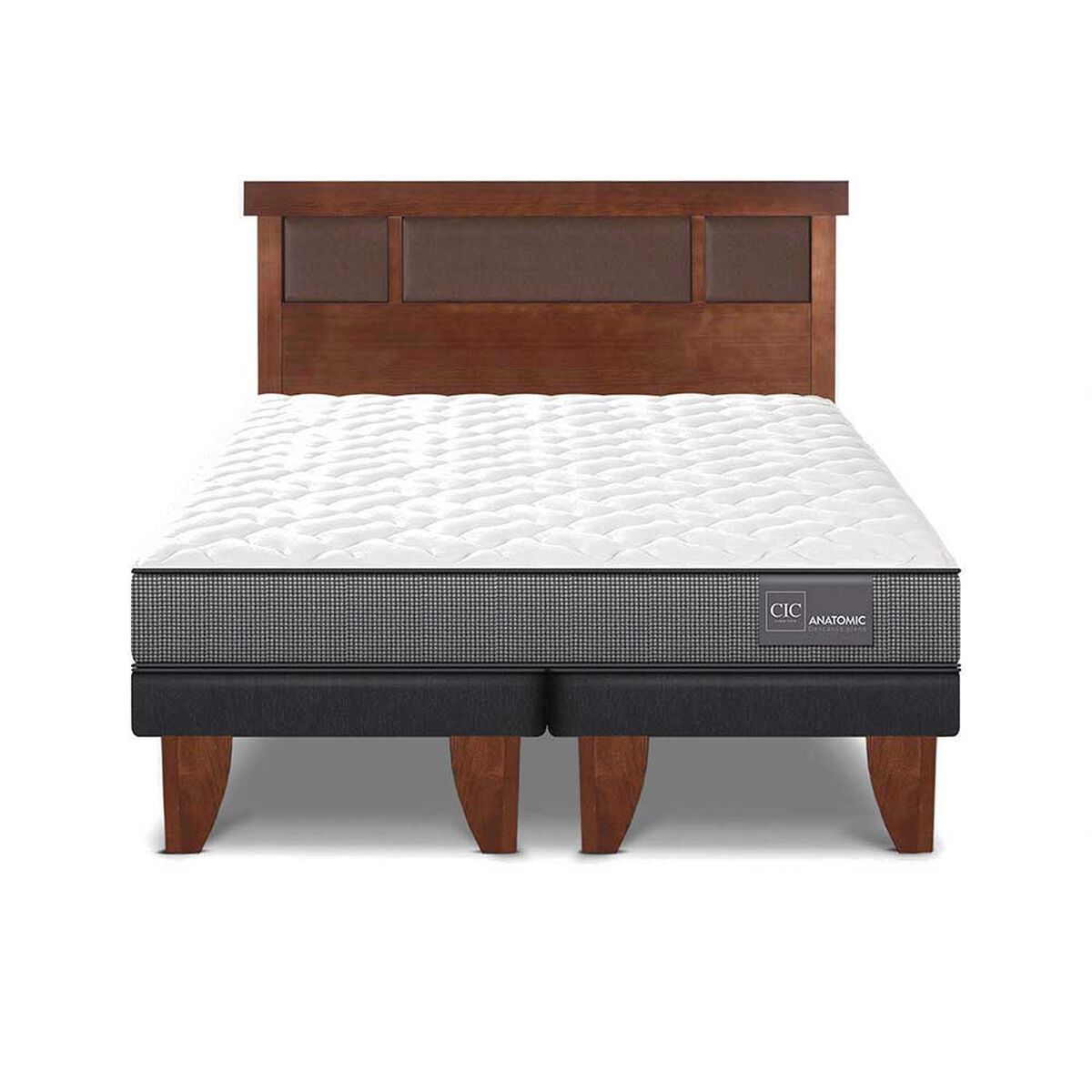 Cama Europea CIC Base Dividida 2 Plazas Anatomic + Respaldo New Dublin Caramelo