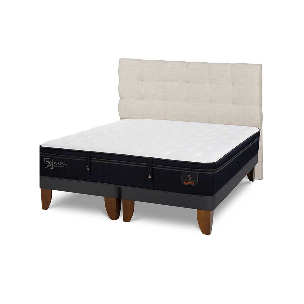 Cama Europea CIC Base Dividida King S&uacute;per Permium + Respaldo Ebro