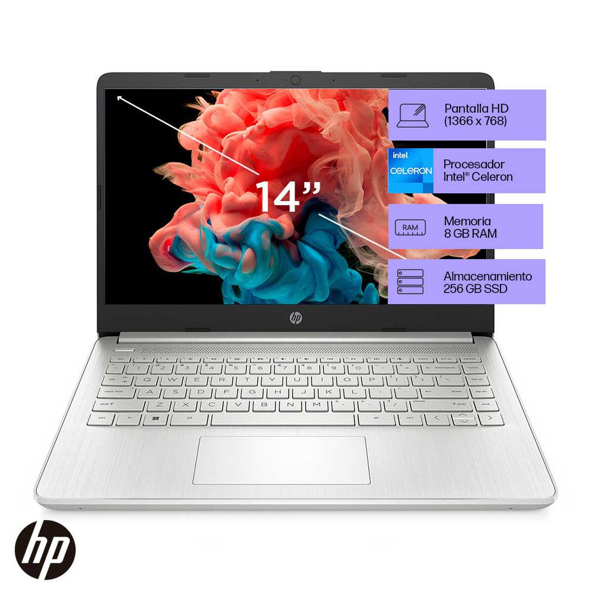 Notebook HP 14-dq0527la Celeron 8GB 256GB SSD 14"