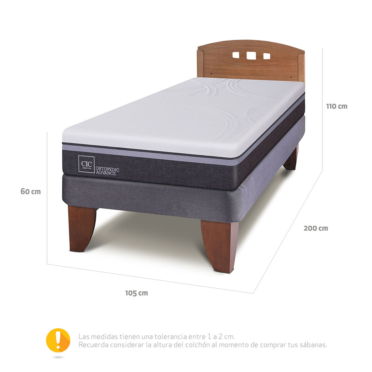 Cama Europea CIC 1,5 Plazas Ortopedic Advance + Respaldo New Gales