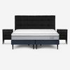 Cama Europea Rosen Base Dividida King Indie + Respaldo + 2 Veladores Issey Grafito