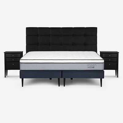 Cama Europea Rosen Base Dividida King Indie + Respaldo + 2 Veladores Issey Grafito