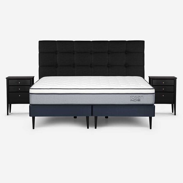 Cama Europea Rosen Base Dividida King Indie + Respaldo + 2 Veladores Issey Grafito