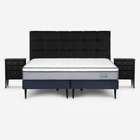 Cama Europea Rosen Base Dividida King Indie + Respaldo + 2 Veladores Issey Grafito