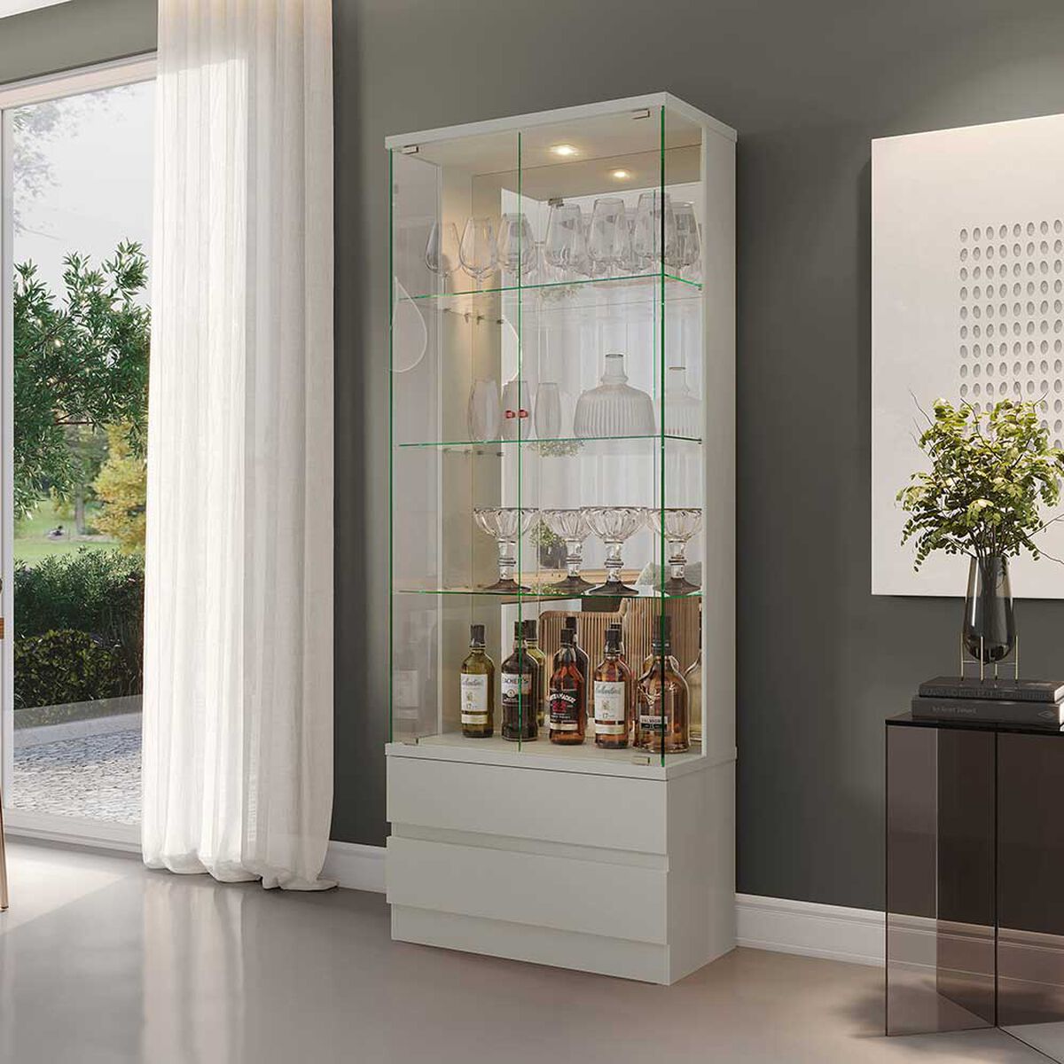 Vitrina Di Poretti Diamante 2 Puertas 2 Cajones Blanco