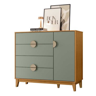Cómoda Vekkahome Ipe 4 Cajones 1 Puerta Café Verde