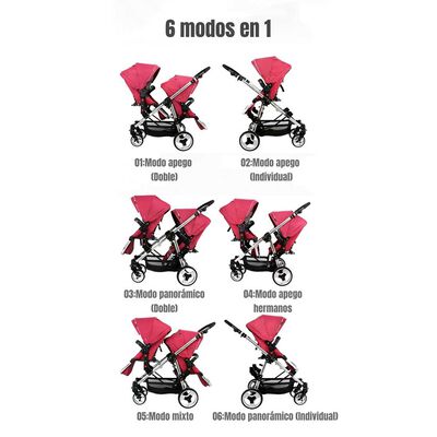 Imagen 2 del producto Coche Doble Duo Reclinable 6 Modos En 1 LuBabycas Negro