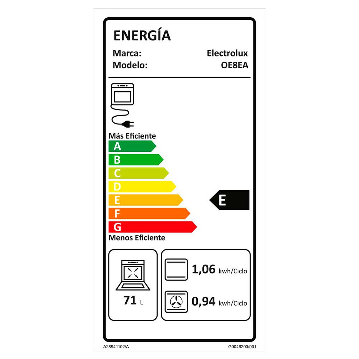 Horno Empotrable Oe8ea 80 lts.