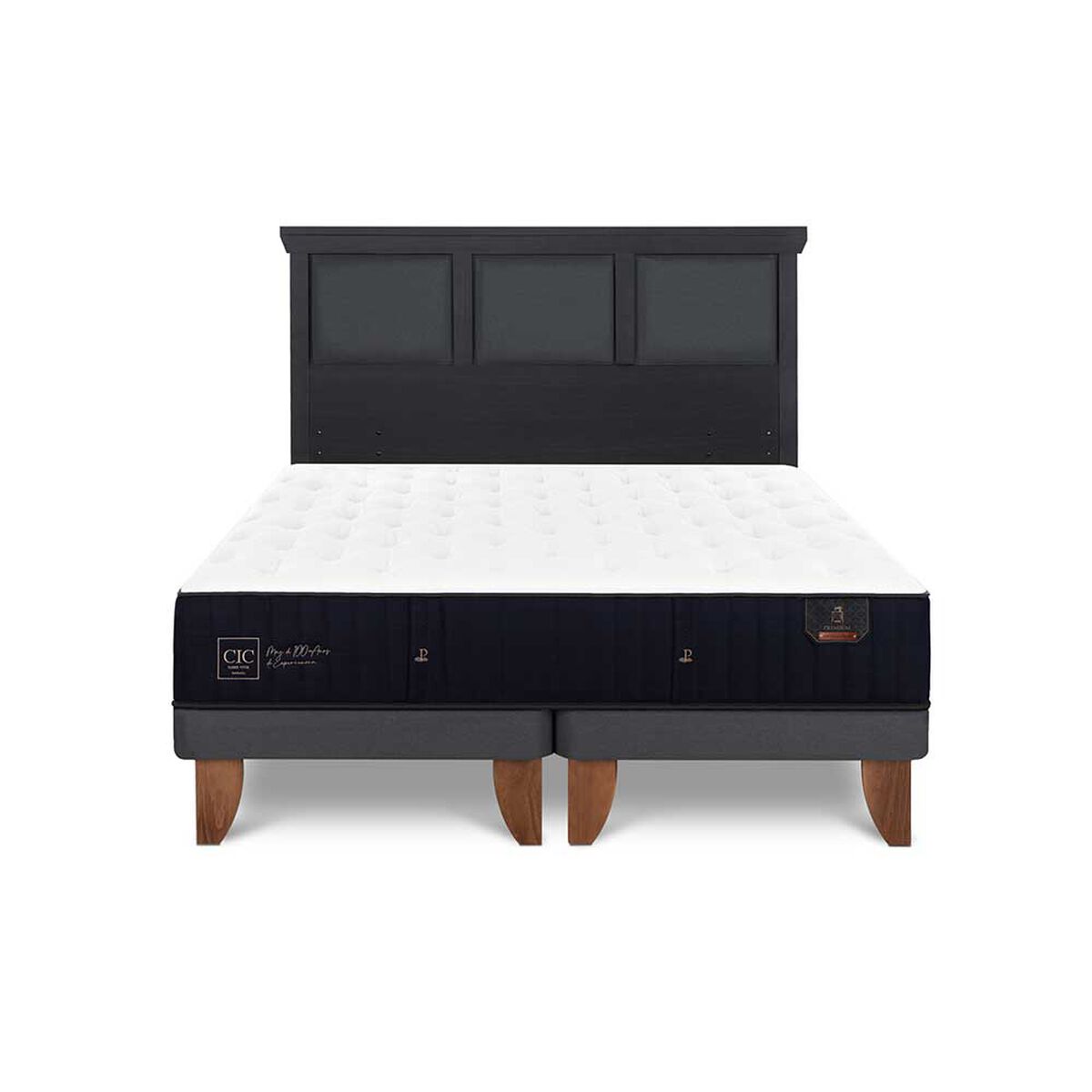 Cama Europea CIC Base Dividida 2 Plazas Premium + Respaldo Torino Negro