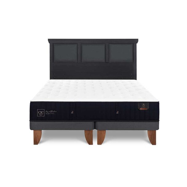 Cama Europea CIC Base Dividida 2 Plazas Premium + Respaldo Torino Negro