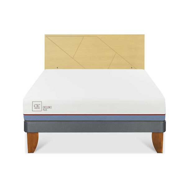 Cama Europea CIC 2 Plazas Excellence Plus + Respaldo Villarrica Mostaza