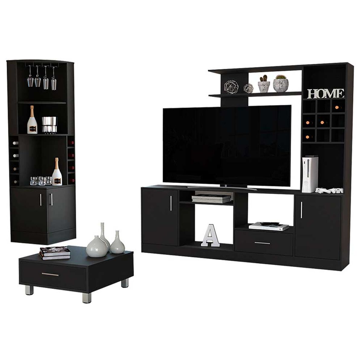 Combo Mesa de Centro + Centro de entretenimiento con Bar+ Bar Esquinero Beijing Wengue Tuhome