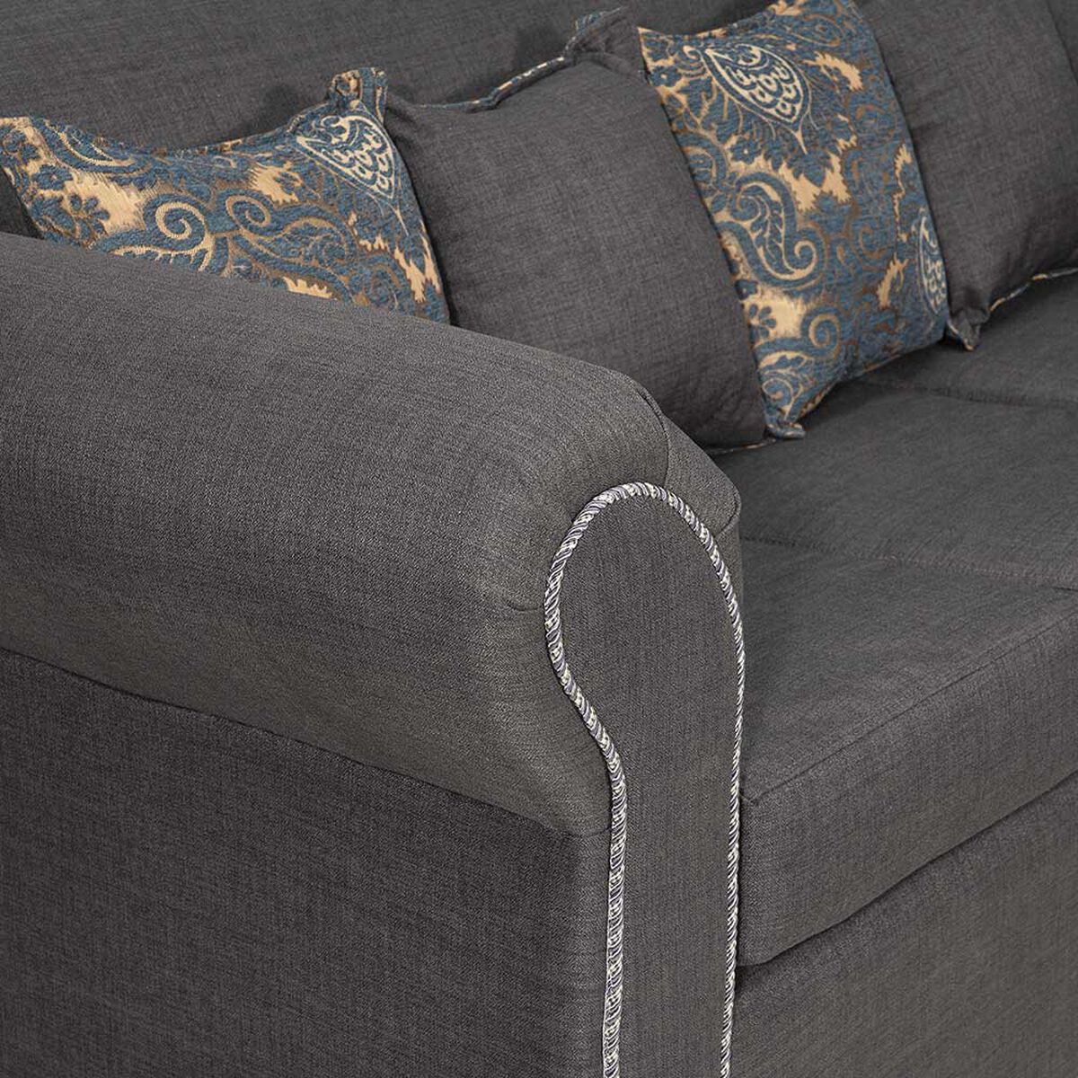 Juego de Living Essenza New Amparo Tela Catania Sofá 3 Cuerpos + Dos Sillones 1 Cuerpo Gris