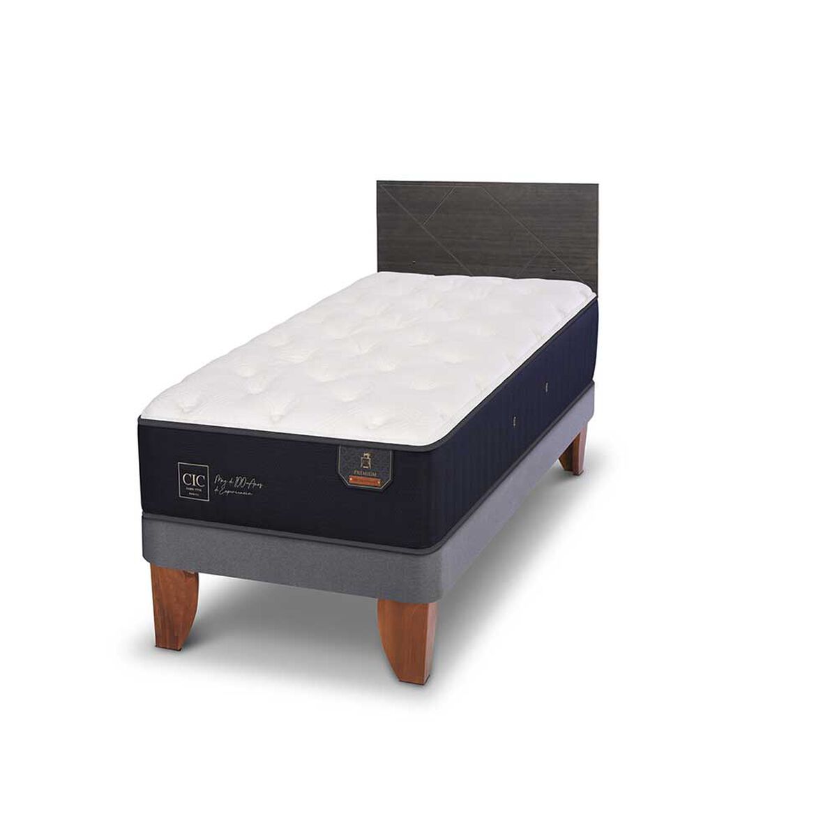Cama Europea CIC Base Normal 1,5 Plazas Premium + Respaldo Villarrica
