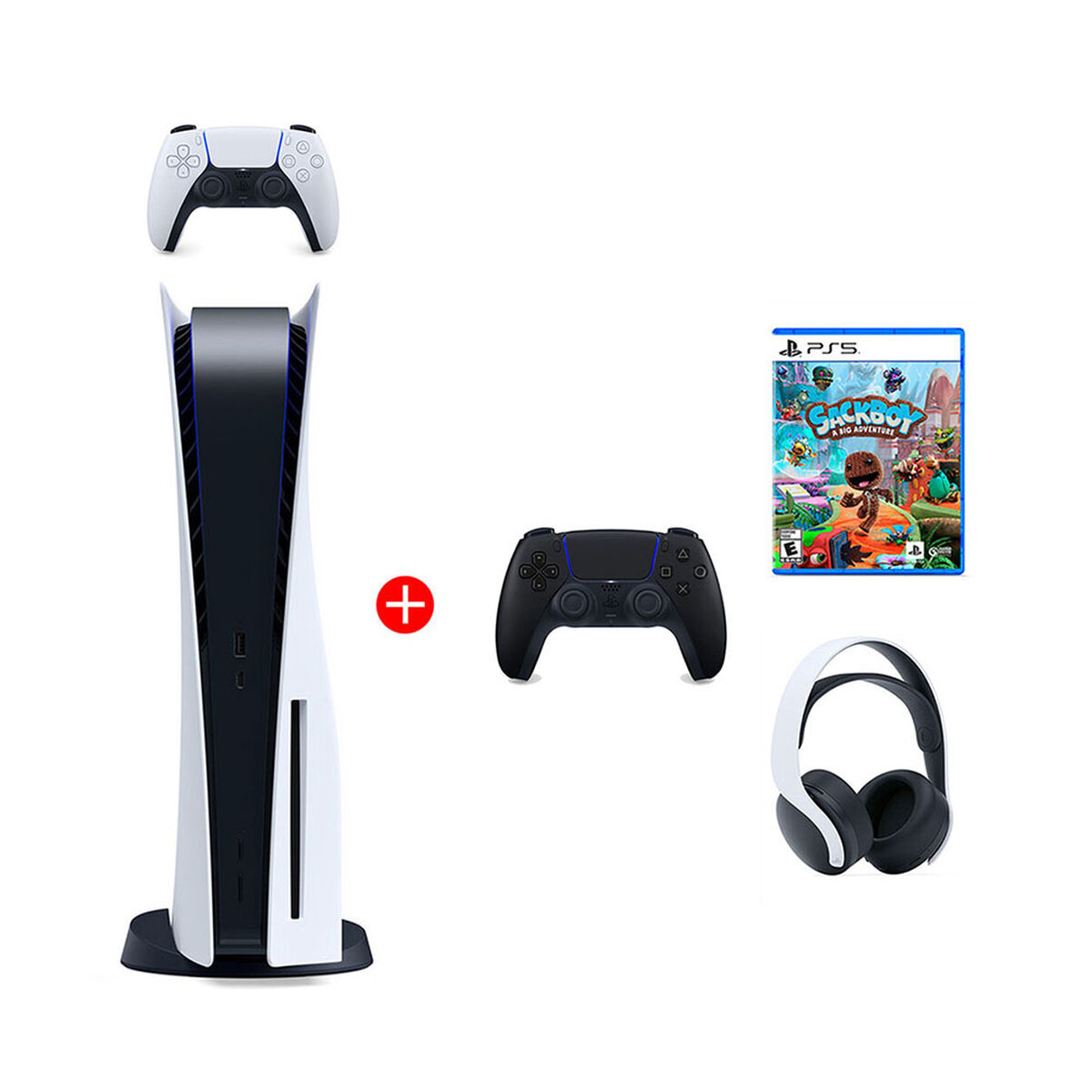 Combo Consola Sony PlayStation 5 + 1 Control Inalámbrico Negro + Audífonos Bluetooth Pulse 3D + Juego Sackboy a Big Adventure