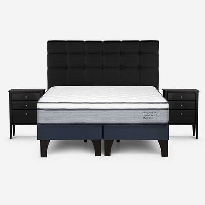 Cama Europea Rosen Base Dividida King Pratta + Respaldo + 2 Veladores Issey