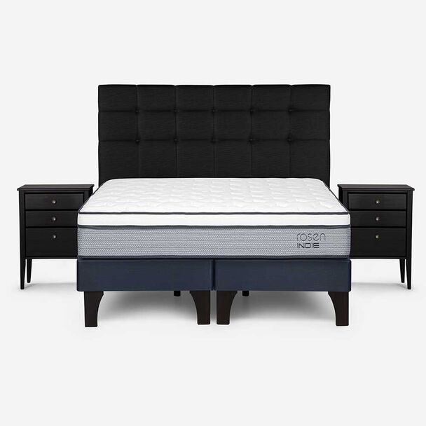 Cama Europea Rosen Base Dividida King Pratta + Respaldo + 2 Veladores Issey