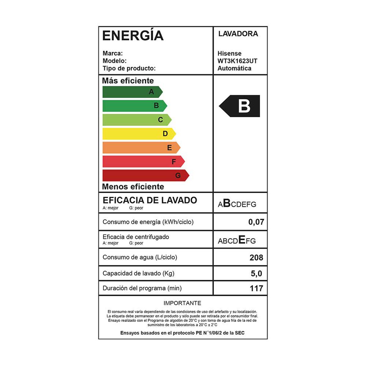 Lavadora Hisense WT3K1623UT 16 Kg.