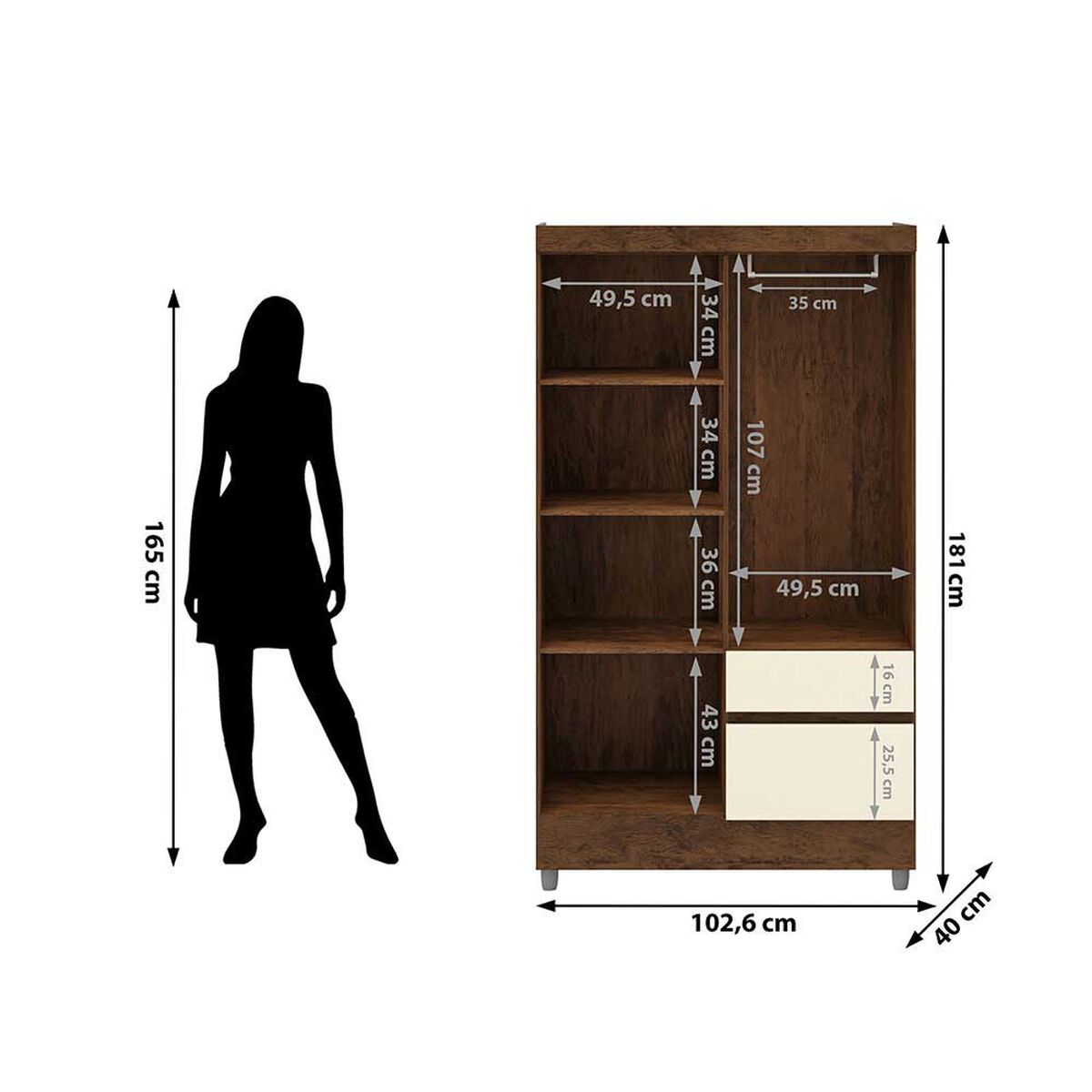 Closet Vekkahome Americano 4 Puertas 2 Cajones Crema