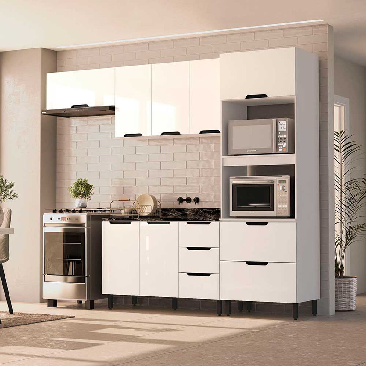 Kit Cocina Modular delta Vekkahome 8 Puertas 4 Cajones Blanca