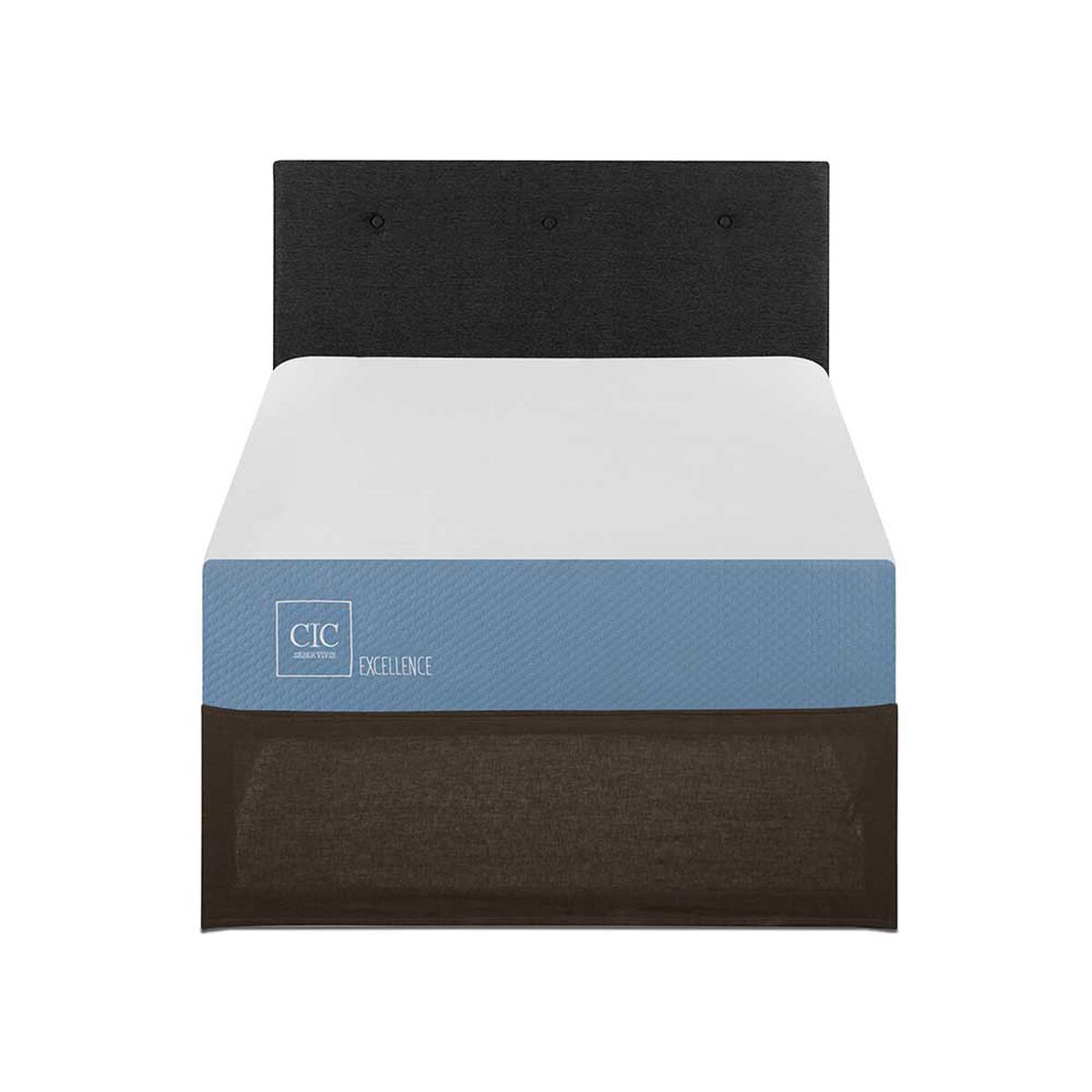 Cama Europea CIC Iron Smart 1,5 Plazas Excellence + Respaldo Black Tapizado + Fald&oacute;n